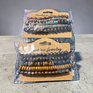 Multicolor Wood & Stone Beaded Bracelets Set Stackable Stretch Bundle Lot